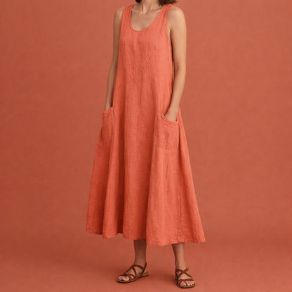 Light maxi A-line summer dress with pockets for women | Nora