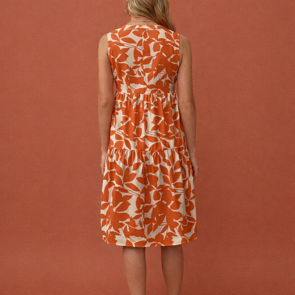Midi summer dress with V-neck for women | Saar