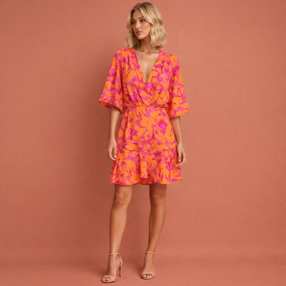Short mini dress with V-neck for women | Abby