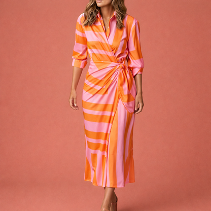 Maxi wrap dress with flattering fit and cheerful print for women | Amelie