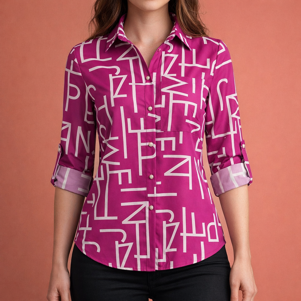 Printed women's blouse with collar and button closure | Mireya