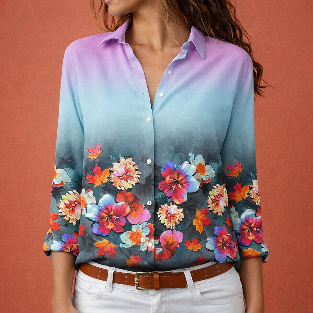 Color Block Floral Blouse with Collar for Women | Elarae
