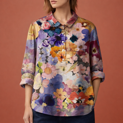 Flower print blouse with long sleeves and collar for women | Viona