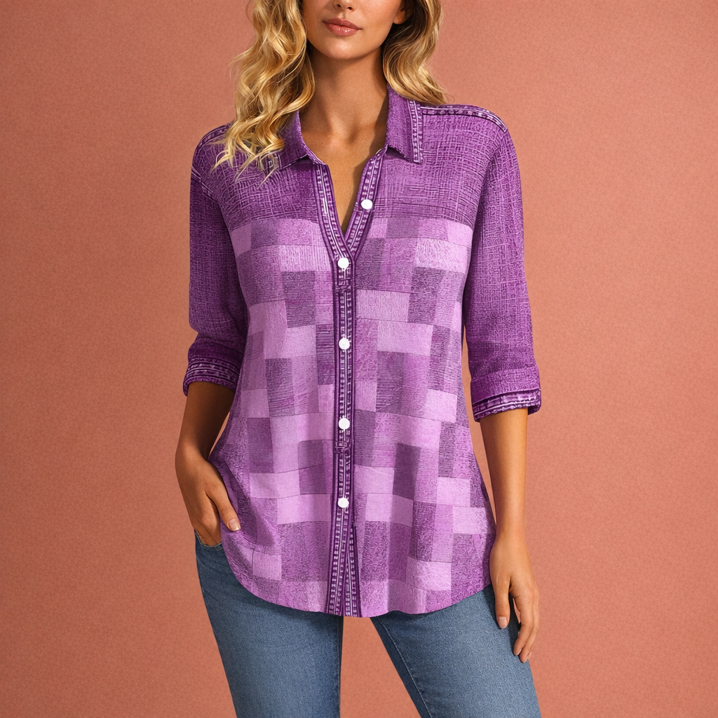 Ladies blouse with checkered pattern and loose fit | Aafke