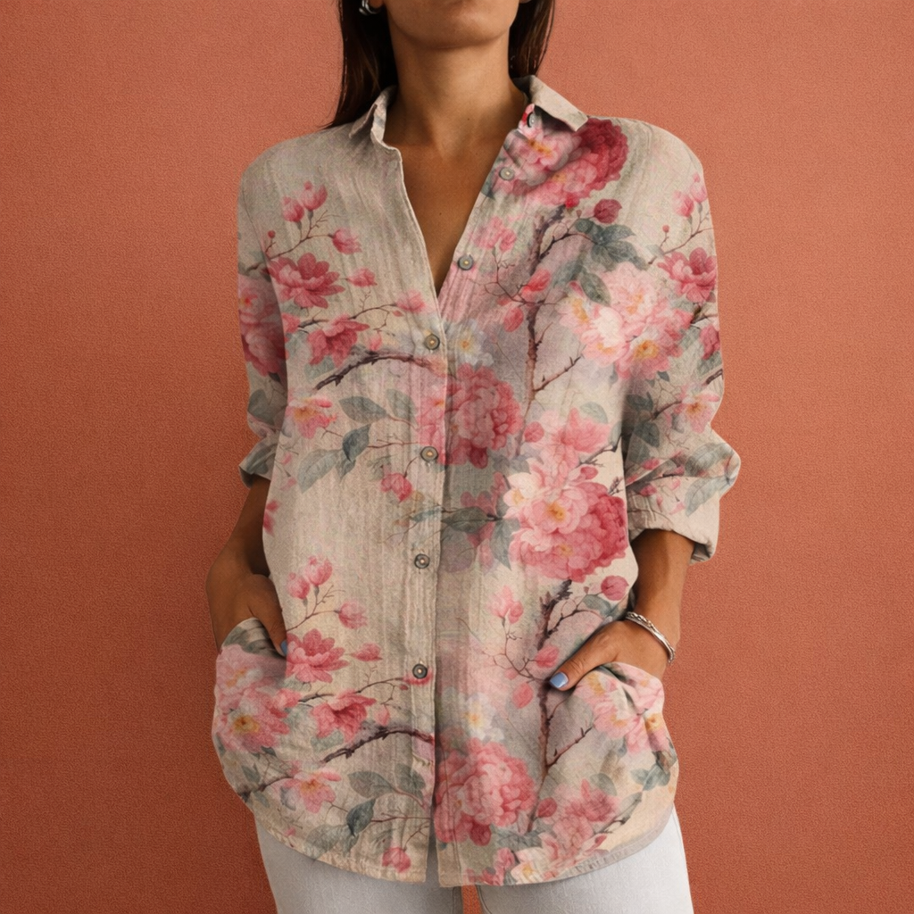 Printed ladies' blouse with classic collar and button closure | Yvonne