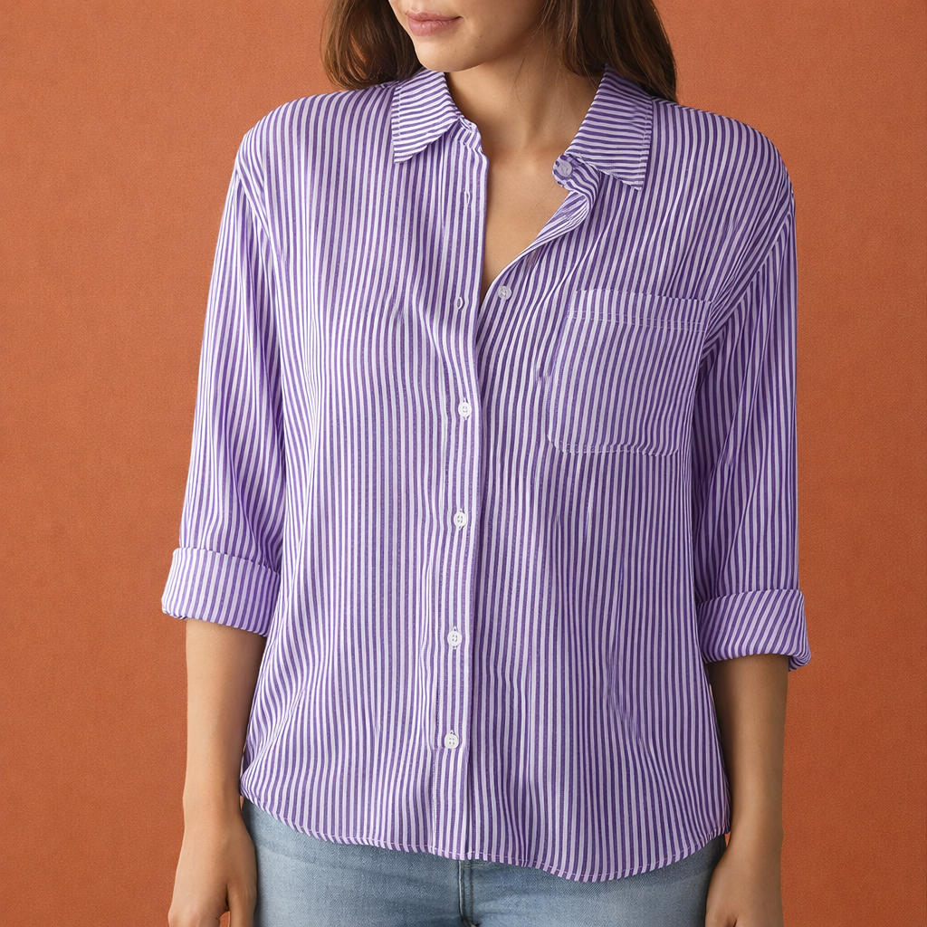 Striped women's blouse with collar and button closure | Clara