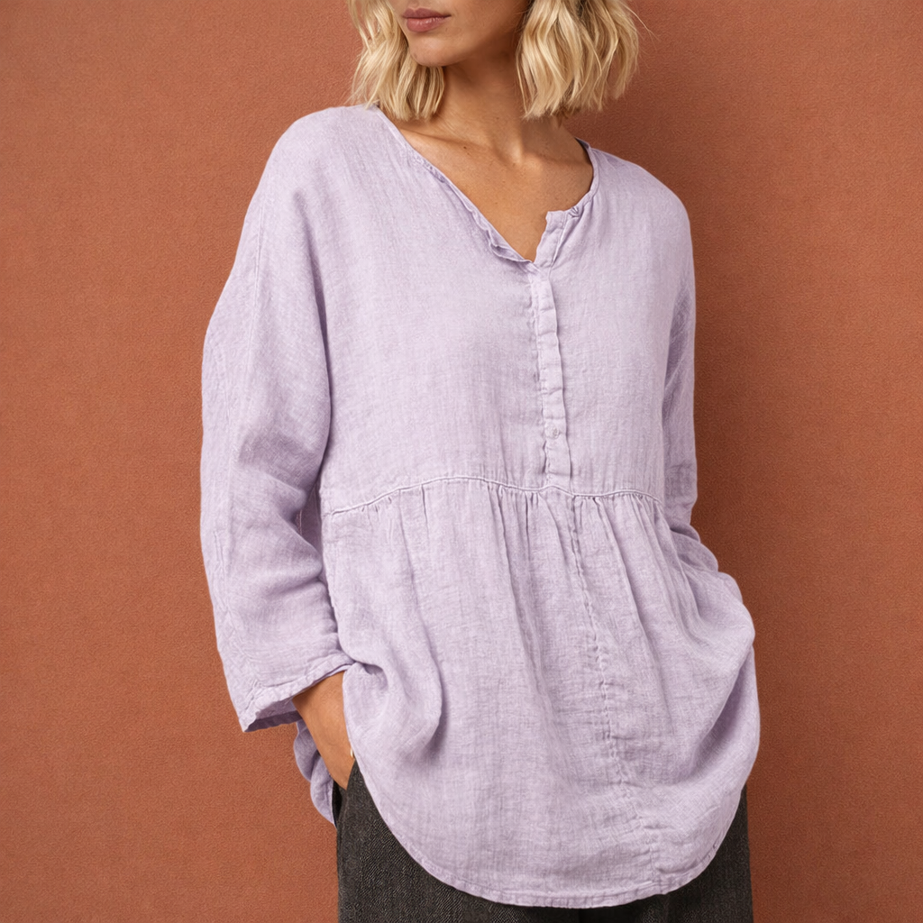 Linen tunic with V-neck and pockets for women | Johanna