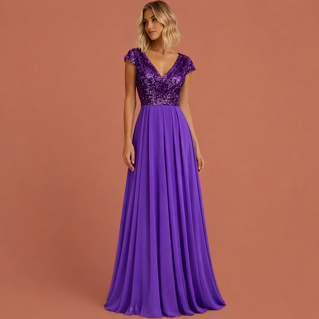Ladies' Maxi Evening Dress with V-Neck and Sequins | Celestine