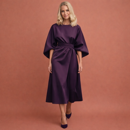 Maxi wrap dress with belt and wide sleeves for women | Evelina