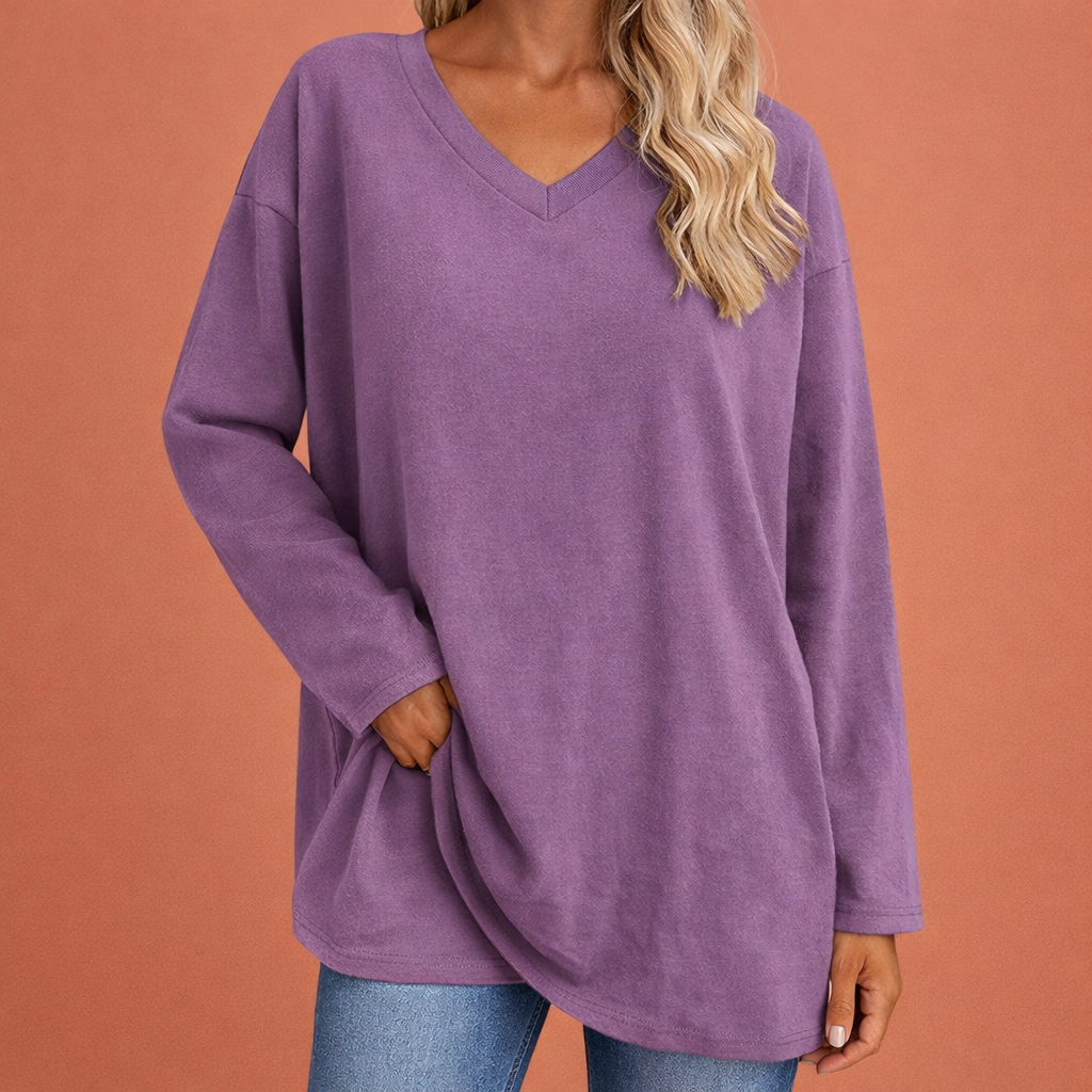 Long V-neck tunic for women with a loose fit | Ivara