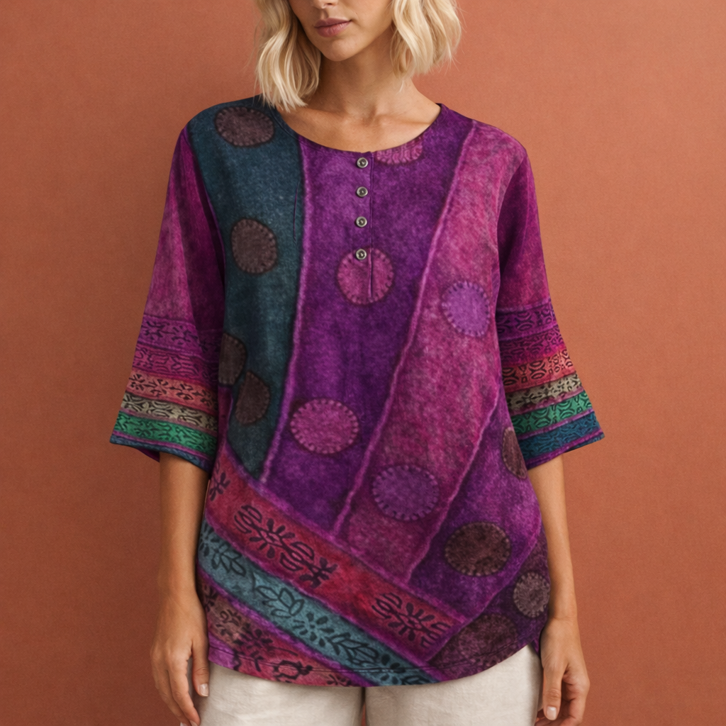 Oversized summer top with colorful print for women | Noëlle