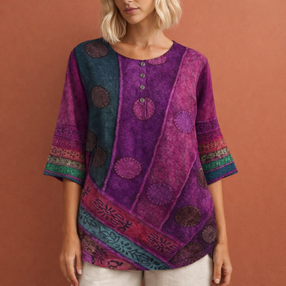 Oversized summer top with colorful print for women | Noëlle