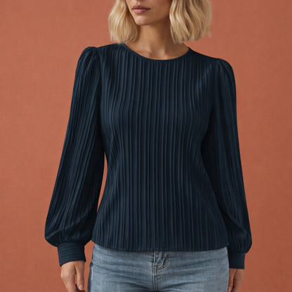 Pleated women's top with long sleeves and round neck for women | Marilou