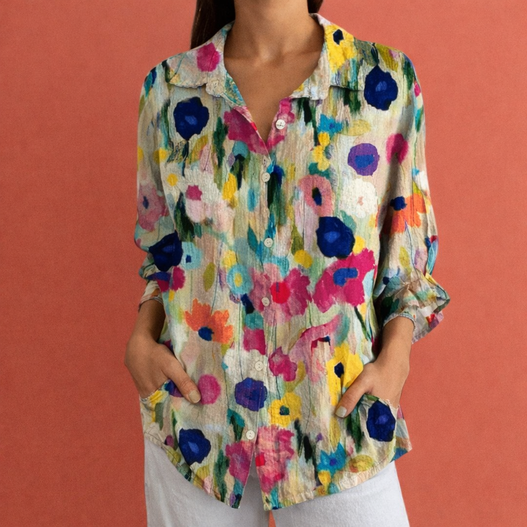 Printed ladies' blouse with classic collar and button closure | Yvonne
