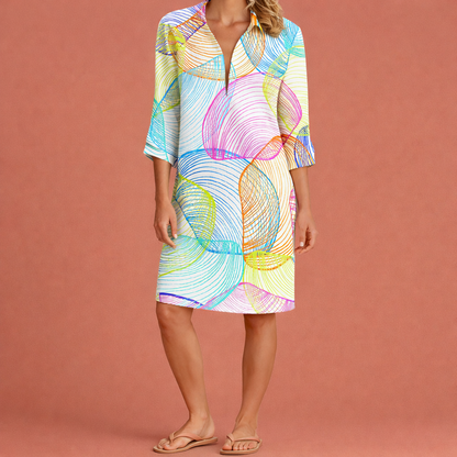 Midi summer dress with colorful print and A-line fit for women | Annalise