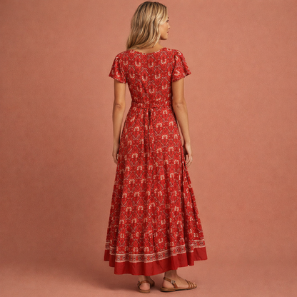Boho maxi dress with wrap look and split for women | Astrid