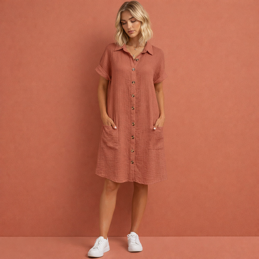 Casual shirt dress with button closure for women