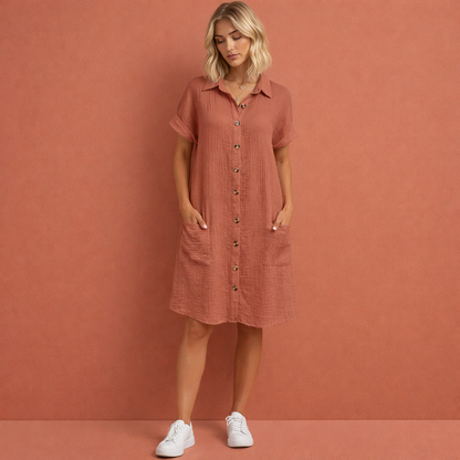 Casual shirt dress with button closure for women | Suzanne