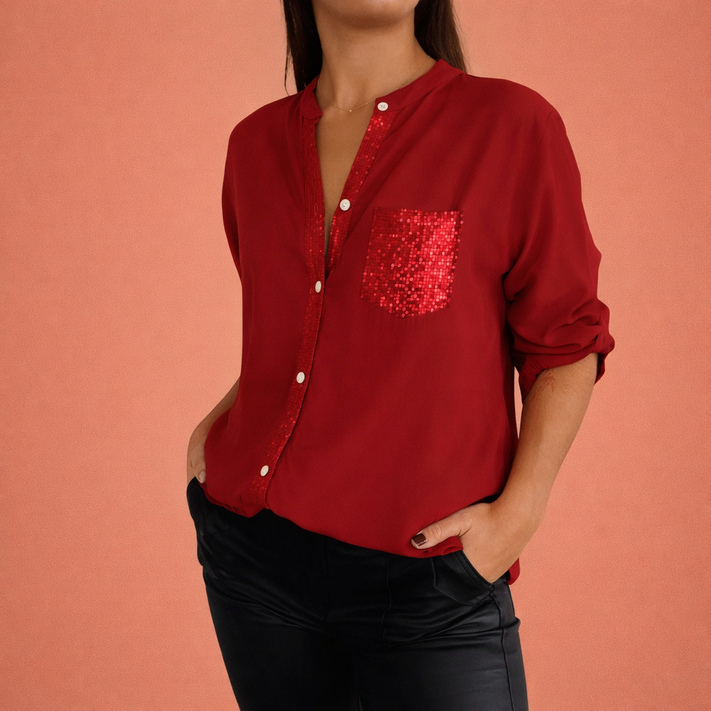 Sequined blouse with rolled sleeves for women | Marieke