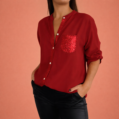 Sequined blouse with rolled sleeves for women | Marieke