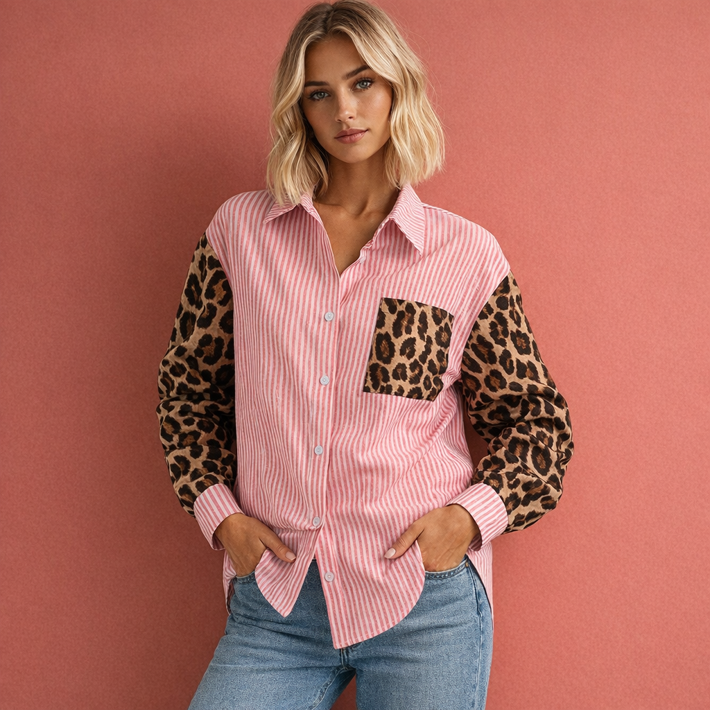 Striped blouse with leopard print for women | Vivianne