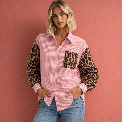 Striped blouse with leopard print for women | Vivianne