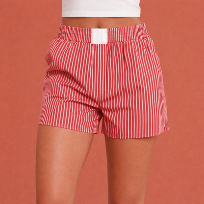 Striped summer shorts with elastic waist for women | Sorina