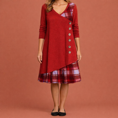 Checked A-line Dress with Long Sleeves for Women | Amira