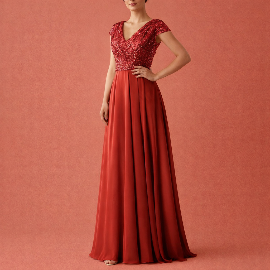Ladies' Maxi Evening Dress with V-Neck and Sequins | Celestine