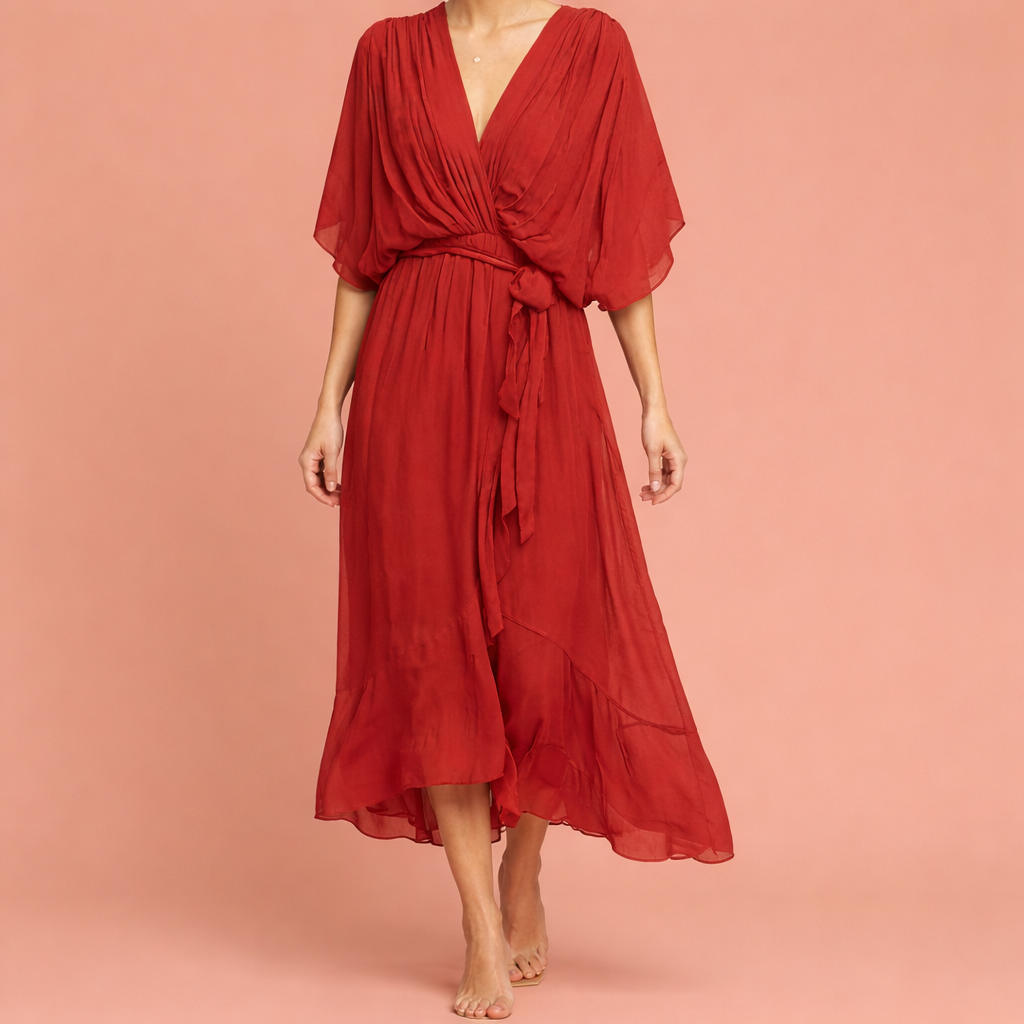 Elegant maxi dress with V-neck and flattering fit for women | Amara