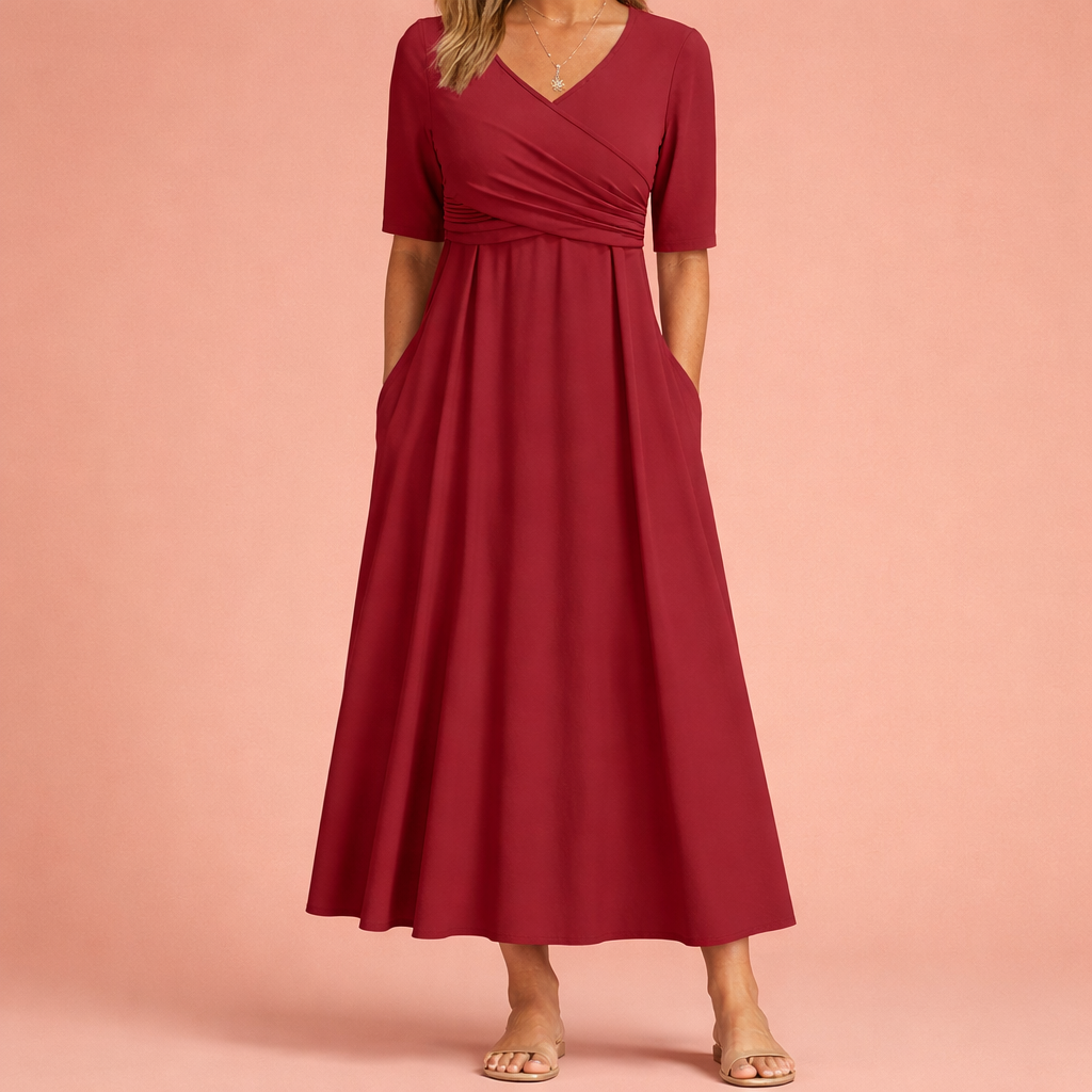 Maxi Crossed Dress with Short Sleeves for Women | Isolde
