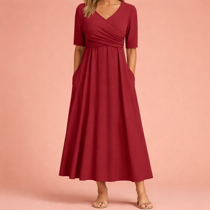 Maxi Crossed Dress with Short Sleeves for Women | Isolde