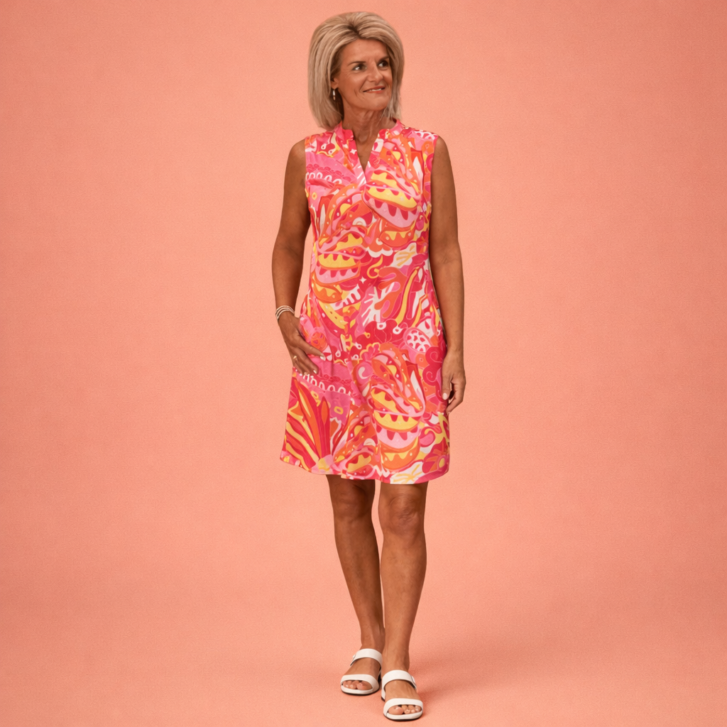 Sleeveless Midi Dress with V-Neck and Print for Women | Camilla