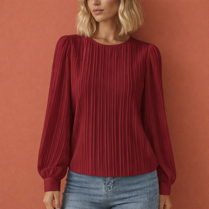 Pleated women's top with long sleeves and round neck for women | Marilou