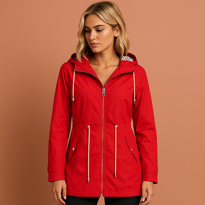Long waterproof raincoat with hood for women | Luna