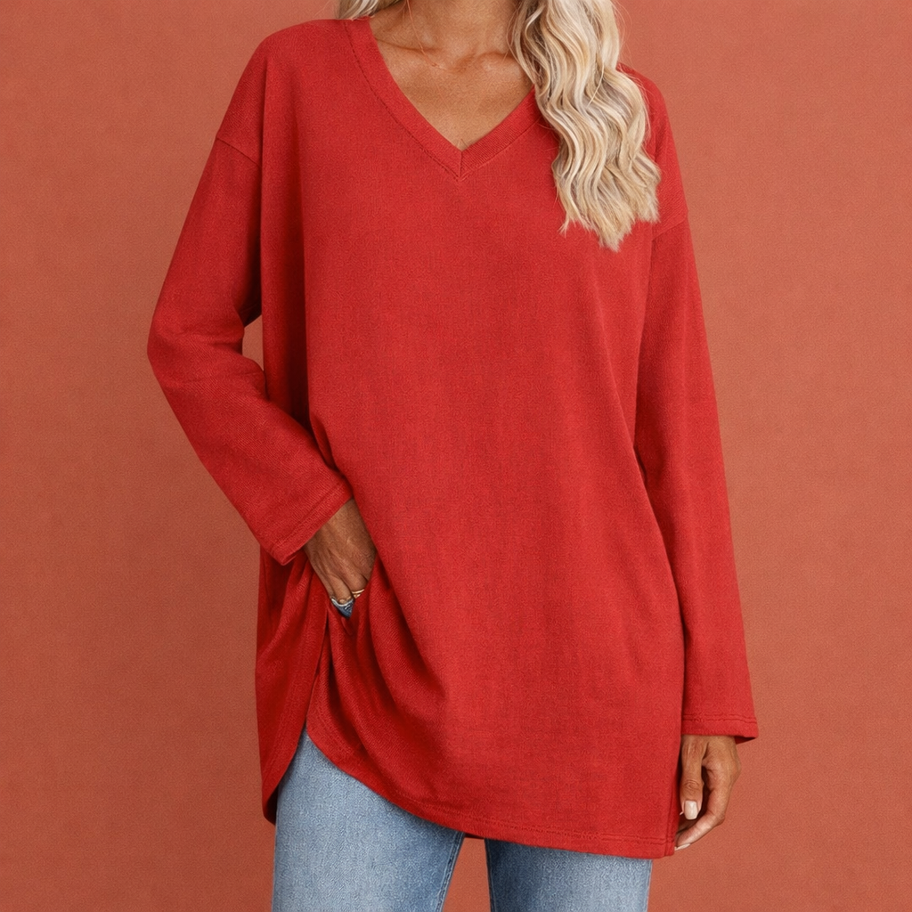 Long V-neck tunic for women with a loose fit | Ivara