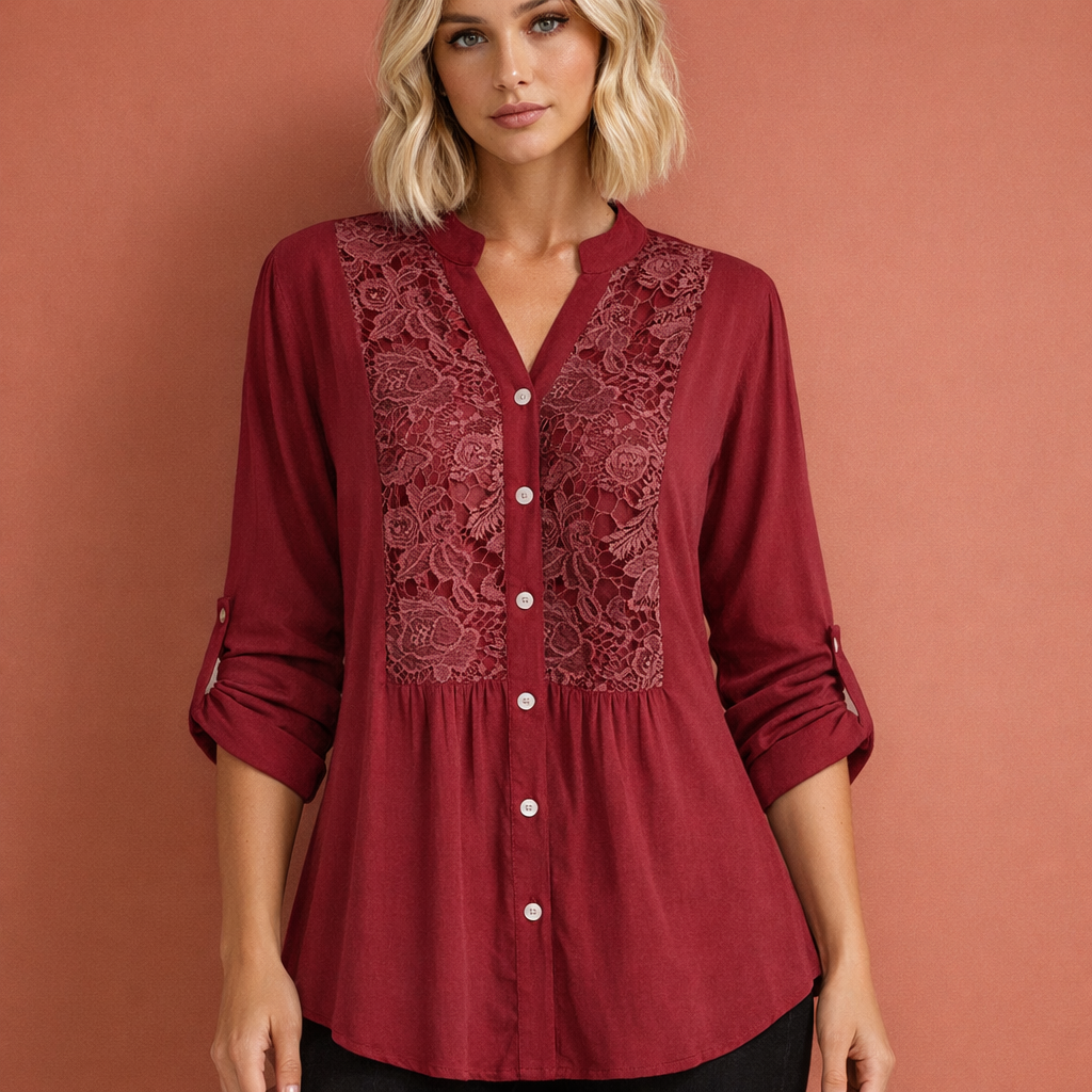 Ladies' Tunic Blouse with Lace Details and Button Closure | Mila