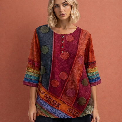 Oversized summer top with colorful print for women | Noëlle