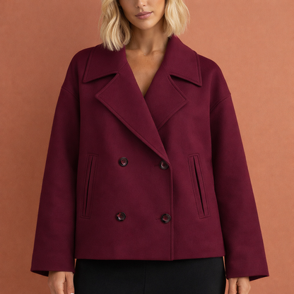 Elegant short coat with lapel collar for women | Bethney