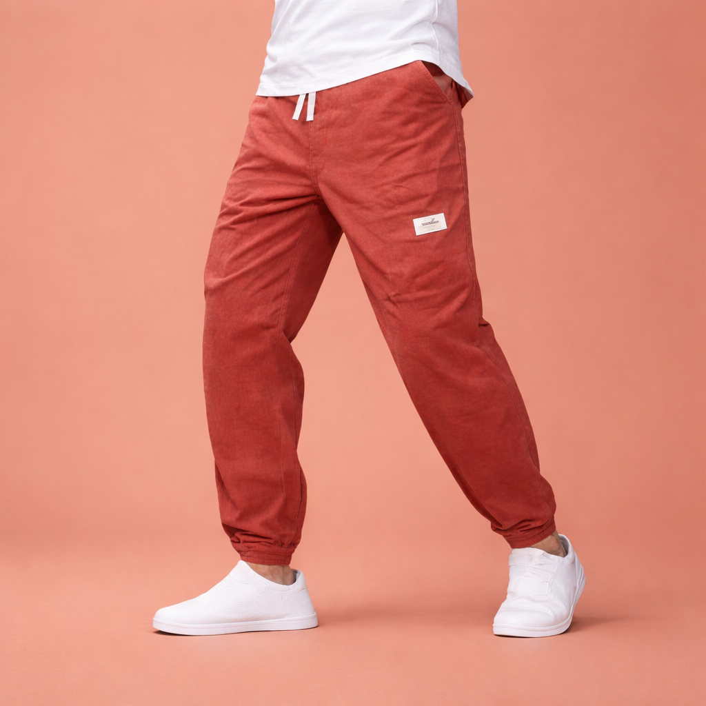 Corduroy pants with multiple pockets and elastic waist for men | Rik