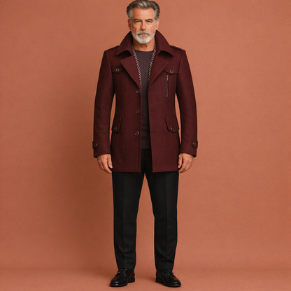 Classic Long Men's Coat with Collar | Victor