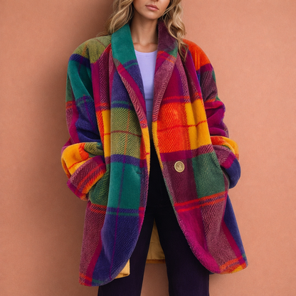 Colorful coat with lapels and pockets for women | Dorothea