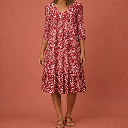 Midi dress with long sleeves and pockets for women | Elara