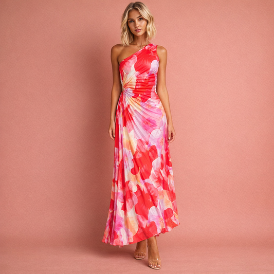 Elegant one-shoulder floral dress for women | Mia