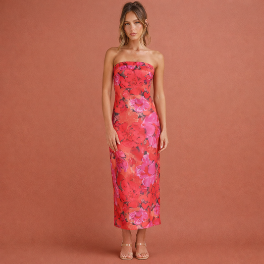 Romantic bandeau floral dress for women with an elegant look | Rie