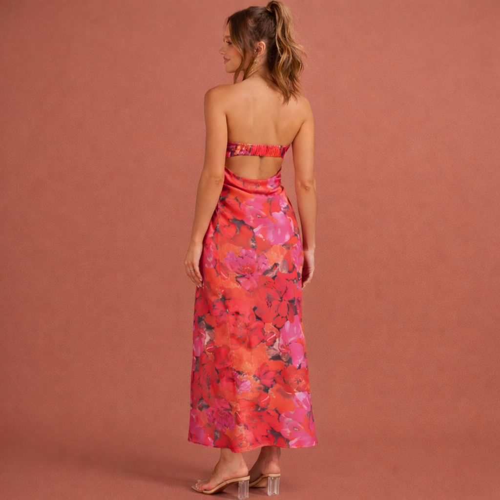 Romantic bandeau floral dress for women with an elegant look | Rie
