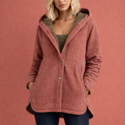 Warm winter coat with hood and button closure for women | Jolanda