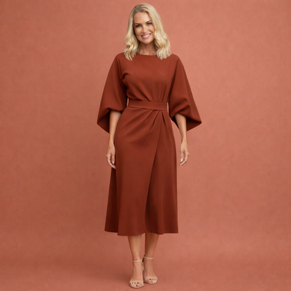 Maxi wrap dress with belt and wide sleeves for women | Evelina