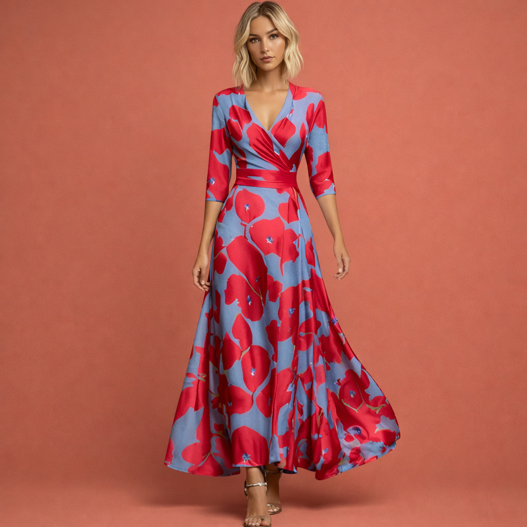 Long floral print dress with V-neck for women | Penelope
