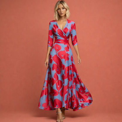 Long floral print dress with V-neck for women | Penelope